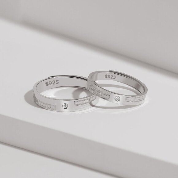 His & Hers Sterling Silver Matching Wedding Bands Adjustable Ring Set NWT - Picture 3 of 9